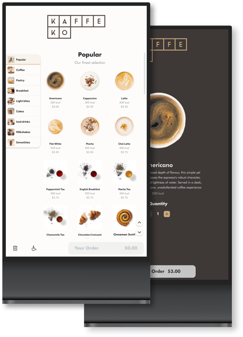 Kiosk graphics for kaffe ko